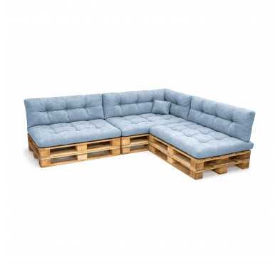 Set de 8 Coussins Matelassés pour Palettes 120x80 + 120x40 Bleu
