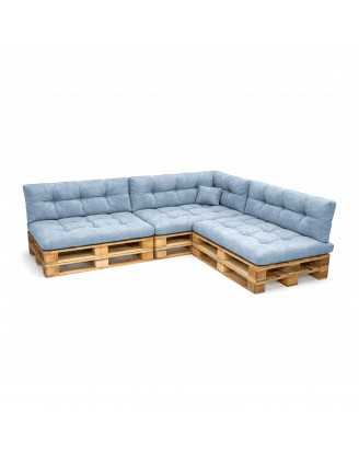 Set de 8 Coussins Matelassés pour Palettes 120x80 + 120x40 Bleu
