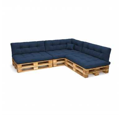 Set de 8 Coussins Matelassés pour Palettes 120x80 + 120x40 Bleu Foncé