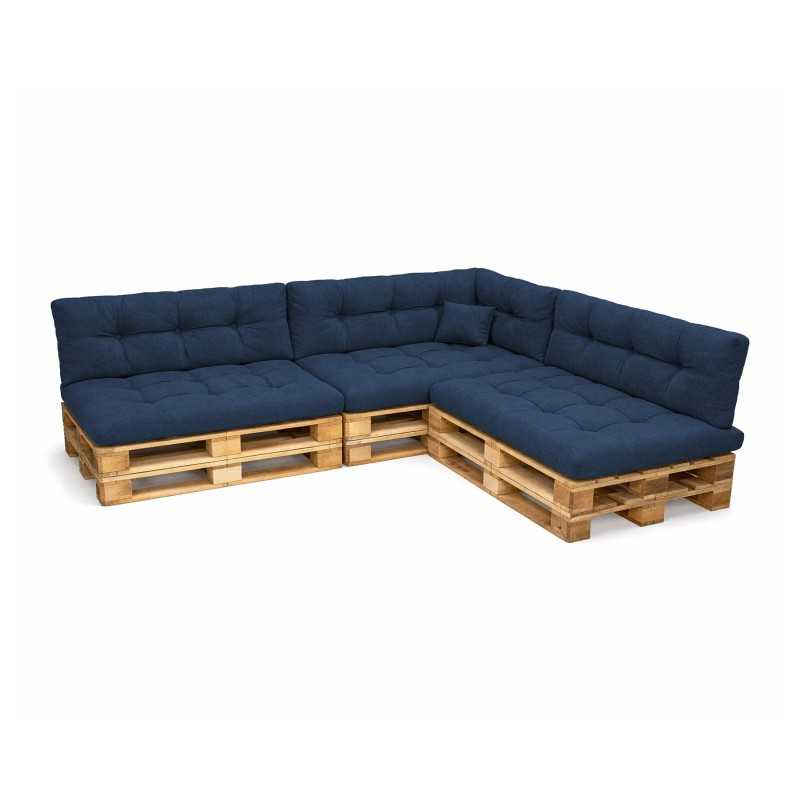 Set de 8 Coussins Matelassés pour Palettes 120x80 + 120x40 Bleu Foncé
