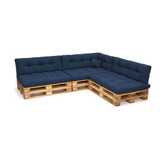 Set de 8 Coussins Matelassés pour Palettes 120x80 + 120x40 Bleu Foncé