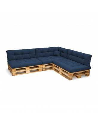 Set de 8 Coussins Matelassés pour Palettes 120x80 + 120x40 Bleu Foncé