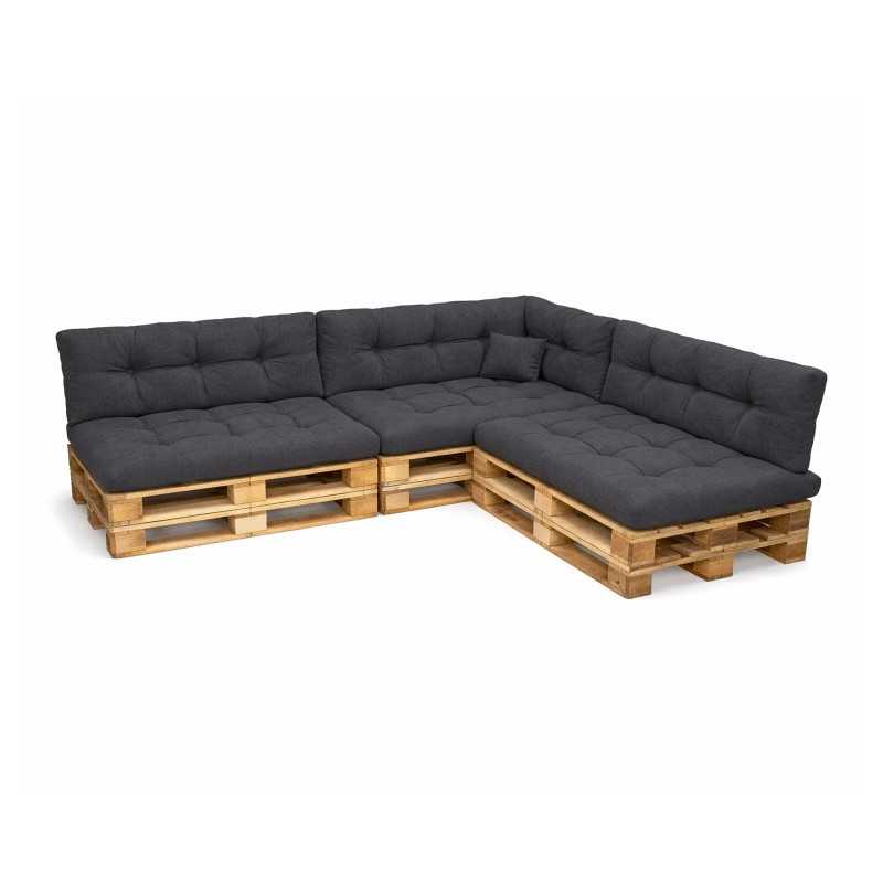 Set de 8 Coussins Matelassés pour Palettes 120x80 + 120x40 Anthracite