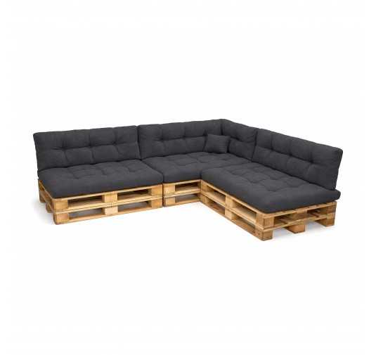 Set de 8 Coussins Matelassés pour Palettes 120x80 + 120x40 Anthracite