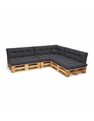Set de 8 Coussins Matelassés pour Palettes 120x80 + 120x40 Anthracite