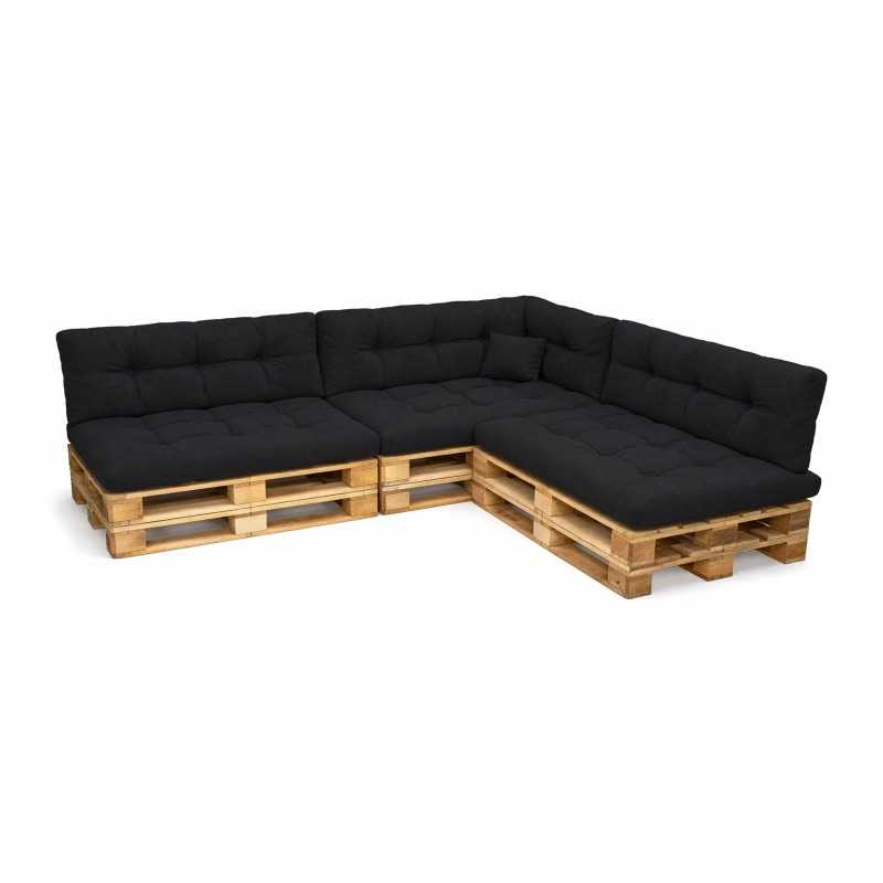 Set de 8 Coussins Matelassés pour Palettes 120x80 + 120x40 Noir