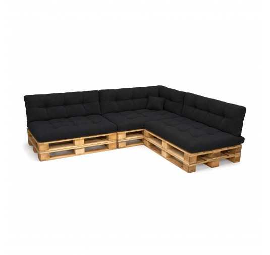 Set de 8 Coussins Matelassés pour Palettes 120x80 + 120x40 Noir