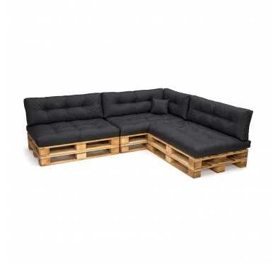 Set de 8 coussins pour palette imperméables, matelassés, 3x Siège + 3x Dossier + Latérale + Décorative, Noir