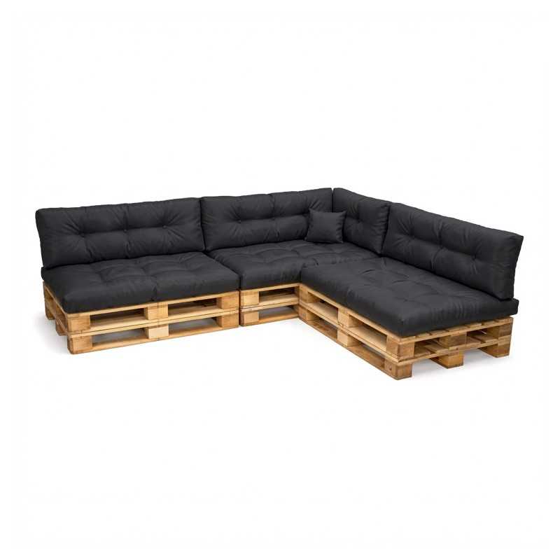 Set de 8 coussins pour palette imperméables, matelassés, 3x Siège + 3x Dossier + Latérale + Décorative, Noir