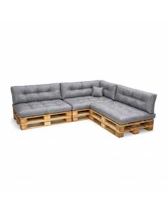 Set de 8 coussins pour palette imperméables, matelassés, 3x Siège + 3x Dossier + Latérale + Décorative, Gris