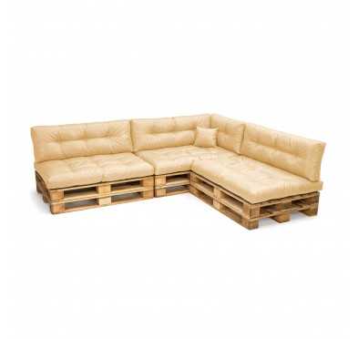 Set de 8 coussins pour palette imperméables, matelassés, 3x Siège + 3x Dossier + Latérale + Décorative, Beige