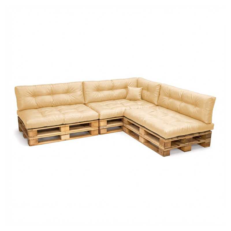Set de 8 coussins pour palette imperméables, matelassés, 3x Siège + 3x Dossier + Latérale + Décorative, Beige