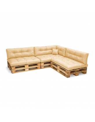 Set de 8 coussins pour palette imperméables, matelassés, 3x Siège + 3x Dossier + Latérale + Décorative, Beige