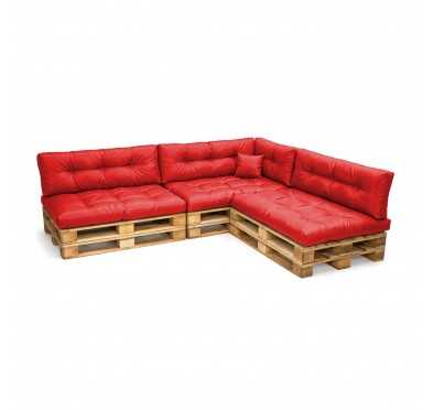 Set de 8 coussins pour palette imperméables, matelassés, 3x Siège + 3x Dossier + Latérale + Décorative, Rouge