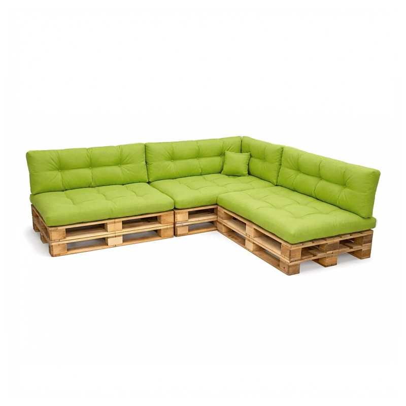 Set de 8 Coussins pour Palette, 3x 120x80 + 3x 120x40 + 60x40 + 40x40, Matelassé, Vert Lime