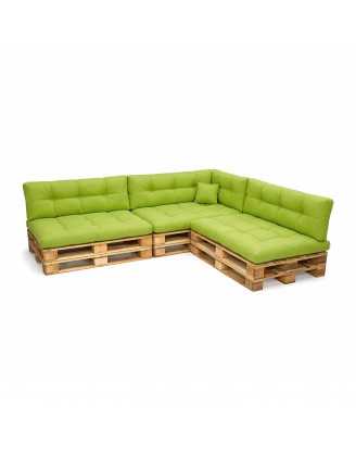 Set de 8 Coussins pour Palette, 3x 120x80 + 3x 120x40 + 60x40 + 40x40, Matelassé, Vert Lime