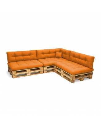 Set de 8 Coussins pour Palette, 3x 120x80 + 3x 120x40 + 60x40 + 40x40, Matelassé, Orange