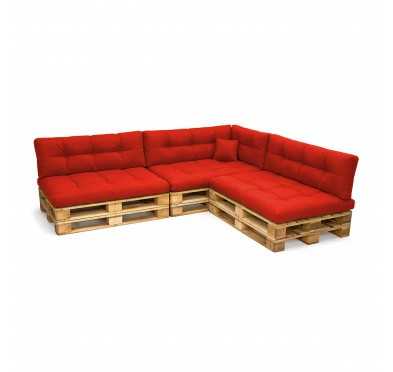 Set de 8 Coussins pour Palette, 3x 120x80 + 3x 120x40 + 60x40 + 40x40, Matelassé, Rouge