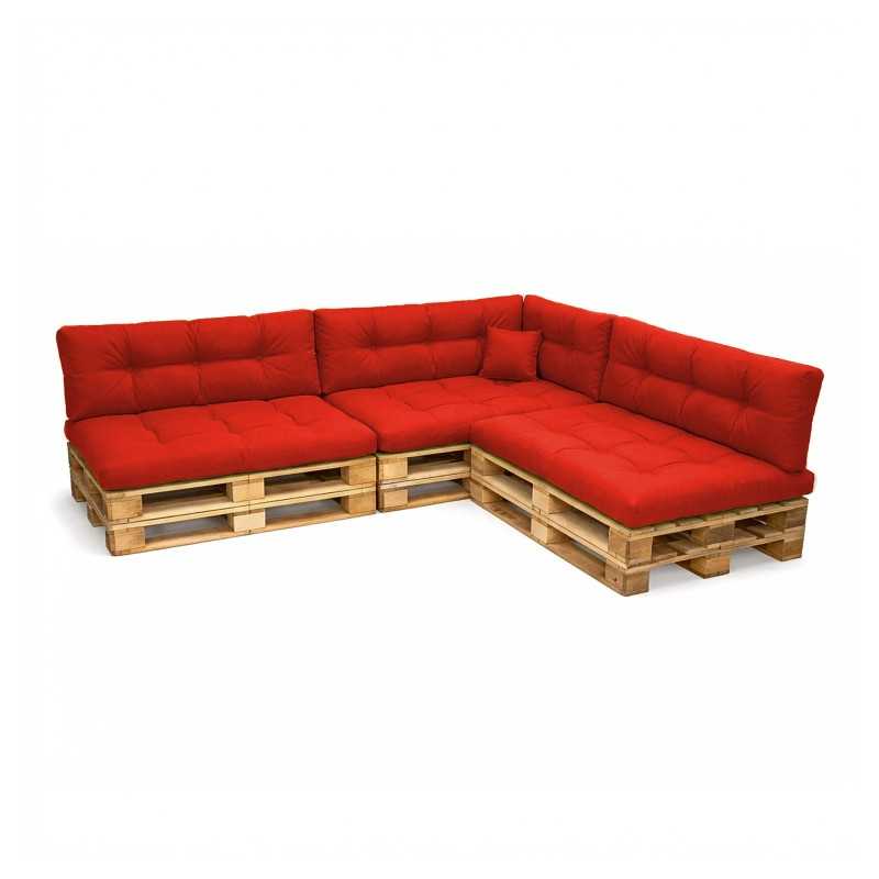 Set de 8 Coussins pour Palette, 3x 120x80 + 3x 120x40 + 60x40 + 40x40, Matelassé, Rouge