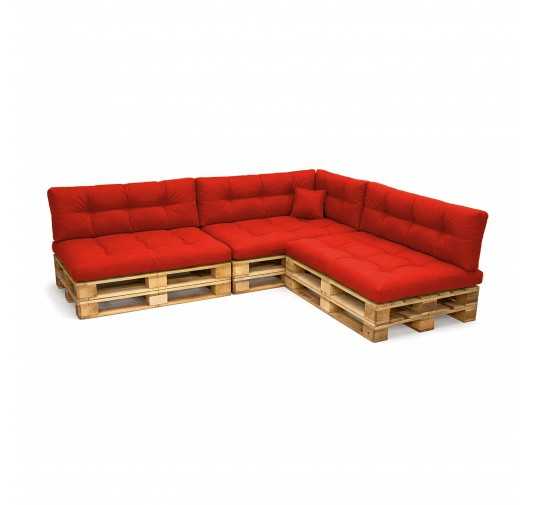 Set de 8 Coussins pour Palette, 3x 120x80 + 3x 120x40 + 60x40 + 40x40, Matelassé, Rouge