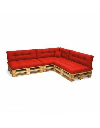 Set de 8 Coussins pour Palette, 3x 120x80 + 3x 120x40 + 60x40 + 40x40, Matelassé, Rouge