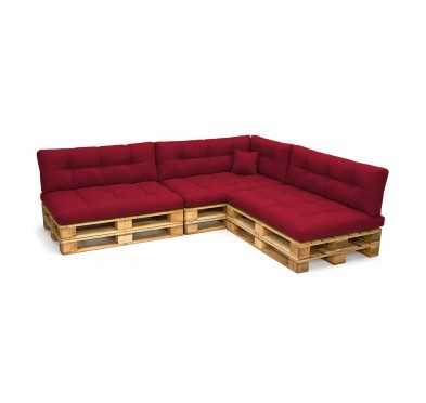 Set de 8 Coussins pour Palette, 3x 120x80 + 3x 120x40 + 60x40 + 40x40, Matelassé, Bordeaux
