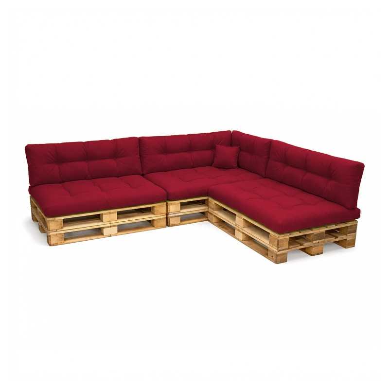 Set de 8 Coussins pour Palette, 3x 120x80 + 3x 120x40 + 60x40 + 40x40, Matelassé, Bordeaux