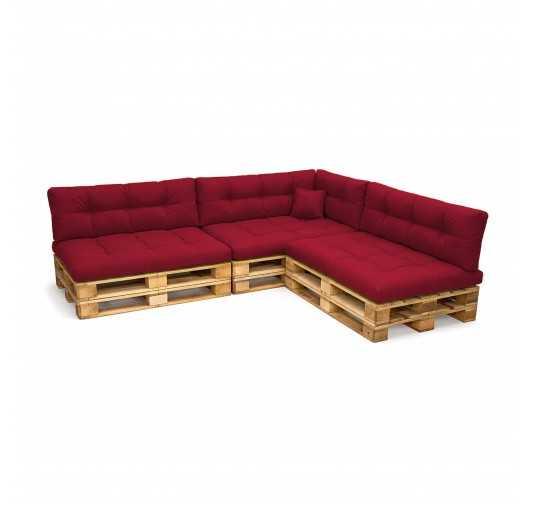 Set de 8 Coussins pour Palette, 3x 120x80 + 3x 120x40 + 60x40 + 40x40, Matelassé, Bordeaux