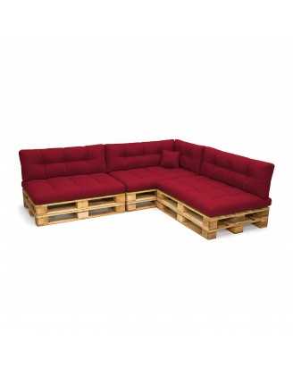 Set de 8 Coussins pour Palette, 3x 120x80 + 3x 120x40 + 60x40 + 40x40, Matelassé, Bordeaux