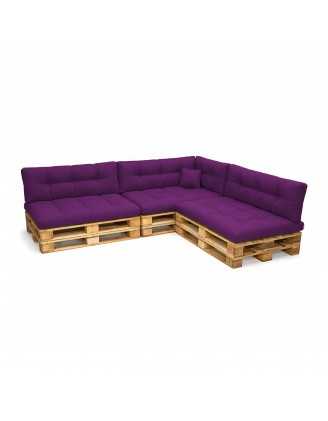 Set de 8 Coussins pour Palette, 3x 120x80 + 3x 120x40 + 60x40 + 40x40, Matelassé, Violet