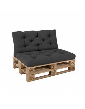 Set de 2 Coussins Matelassés pour Palettes, Assise 120x60 cm + Dossier 120x60 cm, Anthracite
