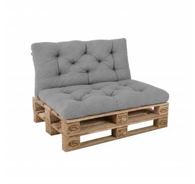 Set de 2 Coussins Matelassés pour Palettes, Assise 120x60 cm + Dossier 120x60 cm, Gris