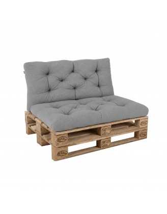 Set de 2 Coussins Matelassés pour Palettes, Assise 120x60 cm + Dossier 120x60 cm, Gris