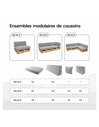 Coussin latéral pour palettes | Velours côtelé | 60x40 cm | Couleur gris