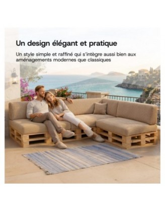 Coussin latéral pour palettes | Velours côtelé | 60x40 cm | Couleur gris