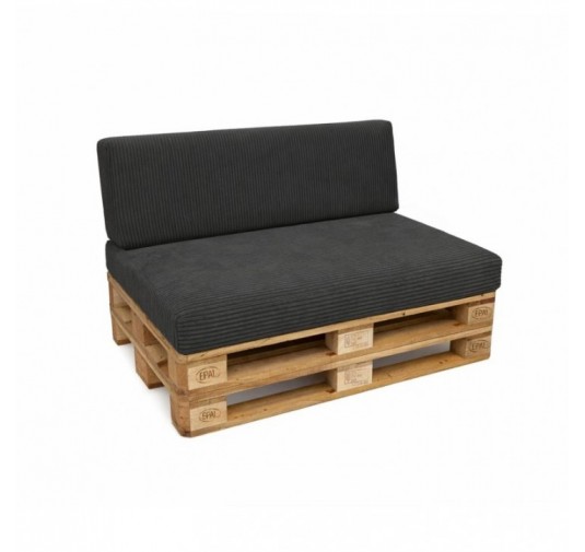 Set de 2 coussins de jardin pour palettes | Velours côtelé | Couleur gris foncé