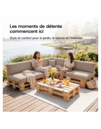 Set de 2 coussins de jardin pour palettes | Velours côtelé | Couleur bleu foncé