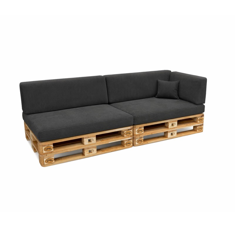 Set de 6 coussins de jardin pour palettes | Velours côtelé | Couleur gris foncé