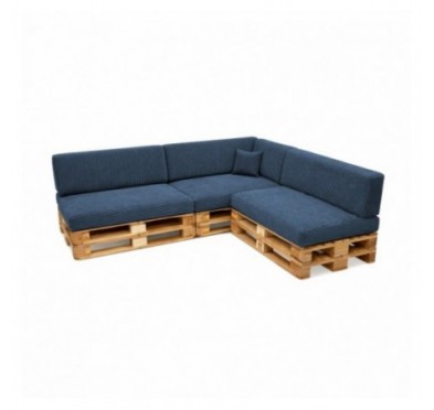Set de 8 coussins de jardin pour palettes | Velours côtelé | Couleur bleu foncé