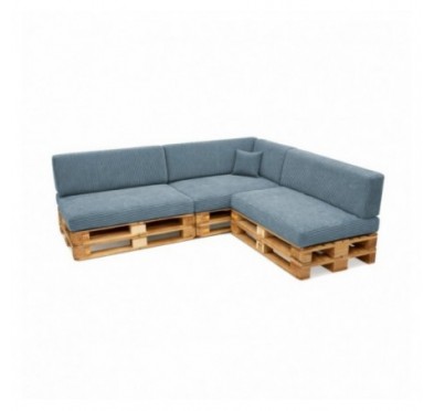 Set de 8 coussins de jardin pour palettes | Velours côtelé | Couleur bleu