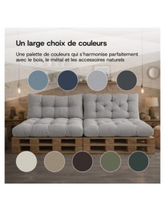 Coussin de siège matelassé pour palettes | Velours côtelé | 120x80 cm | Couleur gris foncé