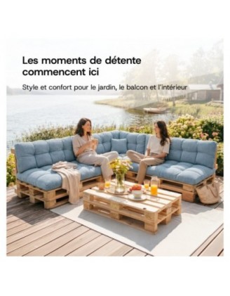 Coussin de siège matelassé pour palettes | Velours côtelé | 120x80 cm | Couleur bleu