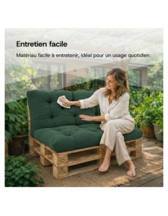 Coussin de siège matelassé pour palettes | Velours côtelé | 120x80 cm | Couleur vert foncé