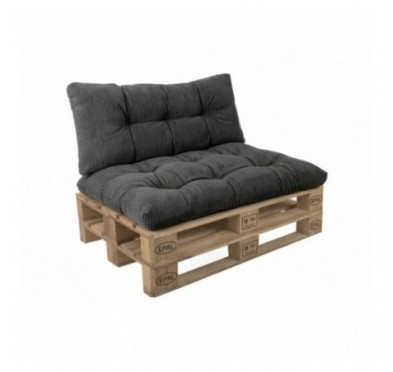 Set de 2 coussins de jardin matelassés pour palettes | Velours côtelé | Couleur gris foncé