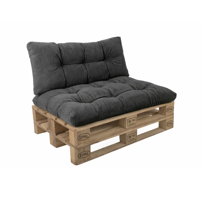 Set de 2 coussins de jardin matelassés pour palettes | Velours côtelé | Couleur gris foncé