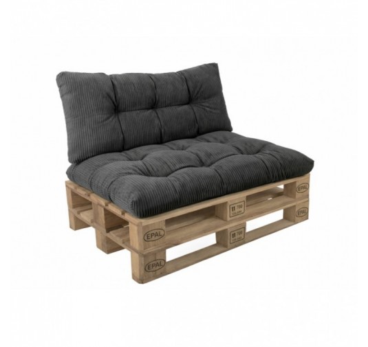Set de 2 coussins de jardin matelassés pour palettes | Velours côtelé | Couleur gris foncé