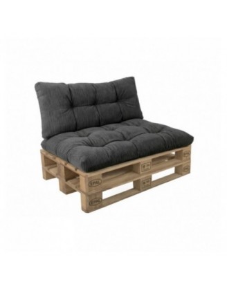 Set de 2 coussins de jardin matelassés pour palettes | Velours côtelé | Couleur gris foncé