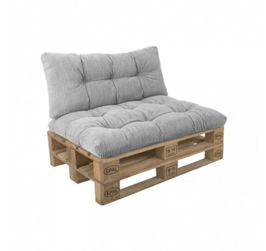 Set de 2 coussins de jardin matelassés pour palettes | Velours côtelé | Couleur gris