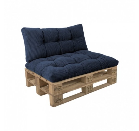 Set de 2 coussins de jardin matelassés pour palettes | Velours côtelé | Couleur bleu foncé