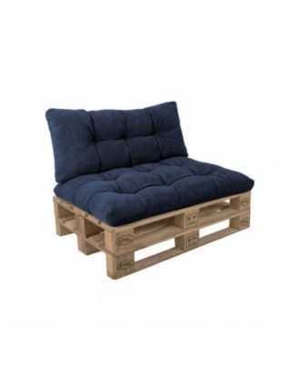 Set de 2 coussins de jardin matelassés pour palettes | Velours côtelé | Couleur bleu foncé